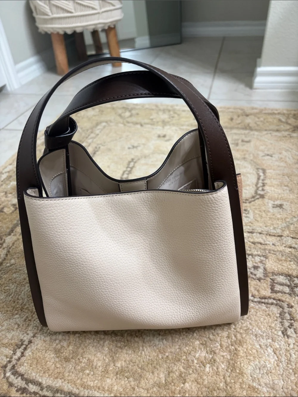 Kate Spade Cream and Brown Pebbled Leather Shoulder Bag